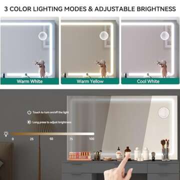 YITAHOME Makeup Vanity with Large LED Mirror, Charging Station, 11 Drawers, Vanity Desk with Tempered Glass Top, Storage Bench, 3-Color Adjustable Lighting