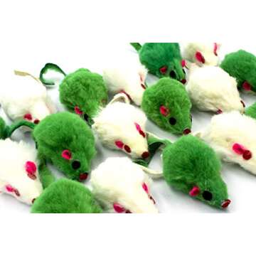 AXEL PETS 20 St Patrick's Day Irish Festive Holiday Cat Mice Toys with Catnip and Rattle Sound Made of Real Rabbit Fur Interactive Catch Play Mouse Toy for Cat, Pack of 20 Mice