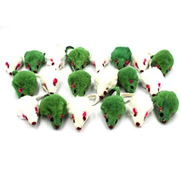 AXEL PETS 20 St Patrick's Day Irish Festive Holiday Cat Mice Toys with Catnip and Rattle Sound Made of Real Rabbit Fur Interactive Catch Play Mouse Toy for Cat, Pack of 20 Mice