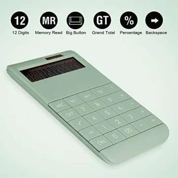 EooCoo Basic Standard Calculator 12 Digit Desktop Calculator with Large LCD Display for Office, School, Home & Business Use, Modern Design - Green