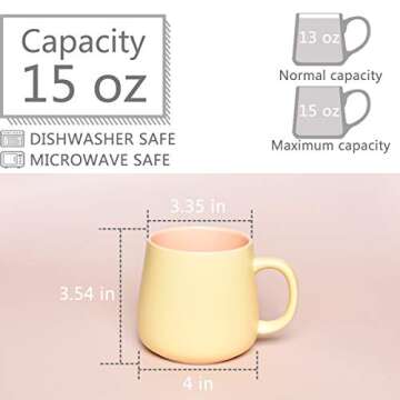 Bosmarlin Matte Ceramic Coffee Cute Mug, Tea Cup for Office and Home, 15 oz, Dishwasher and Microwav...