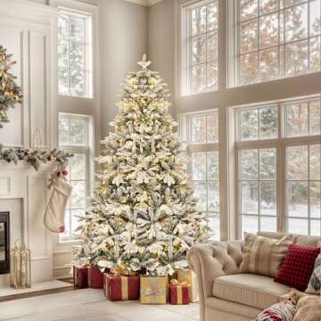 YITAHOME Pre-Lit Snow Flocked Christmas Tree 6 FT, Artificial Hinged Canaan Fir Christmas Tree with ...