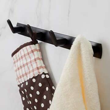 4 Hooks Matte Black Wall Bathroom Towel Hooks Mount Stainless Steel Heavy Duty Shower Wall Coat Rack...