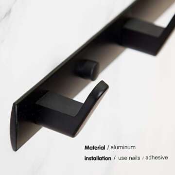 4 Hooks Matte Black Wall Bathroom Towel Hooks Mount Stainless Steel Heavy Duty Shower Wall Coat Rack Hooks Rail Decorative Bath Hooks for Hangin,Hats Hook kitchen Towel Wall Hook Rack for Hanging