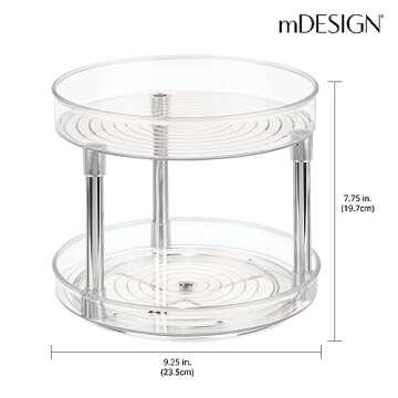mDesign 2-Tier Lazy Susan Turntable for Kitchen Cabinets, Shelf, Table, Countertop, 9" Multi Level Rotating Organizer Carousel, Storage Turntable Organizer, Ligne Collection, 2 Pack, Clear/Chrome