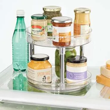 mDesign 2-Tier Lazy Susan Turntable for Kitchen Cabinets, Shelf, Table, Countertop, 9" Multi Level Rotating Organizer Carousel, Storage Turntable Organizer, Ligne Collection, 2 Pack, Clear/Chrome