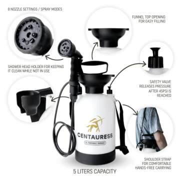 Centauress Portable Camping Shower Pump w/Safety Valve (45 PSI)- Portable Shower for Camping - Surf ...