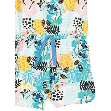 Amazon Essentials Disney | Marvel | Star Wars | Frozen | Princess Girls' Knit Sleeveless Rompers, Pack of 2, Tropical Stitch, Small