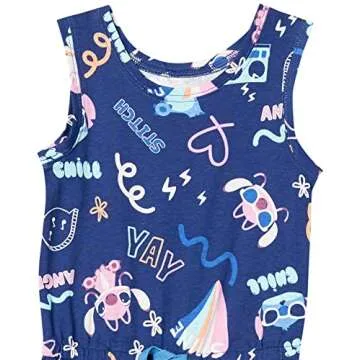 Amazon Essentials Disney | Marvel | Star Wars | Frozen | Princess Girls' Knit Sleeveless Rompers, Pack of 2, Tropical Stitch, Small