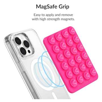 Velvet Caviar Suction Cup Phone Case Mount Compatible with MagSafe Devices Only - Magnetic Silicone Sticky Phone Grip Holder for iPhone Back of Phone - Mirror Gripper (Hot Pink)