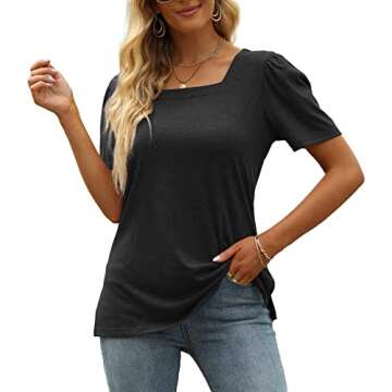 JomeDesign Black Shirts for Women Short Sleeve Tops Loose Casual Blouse Fashion Clothes Summer Tees Black L