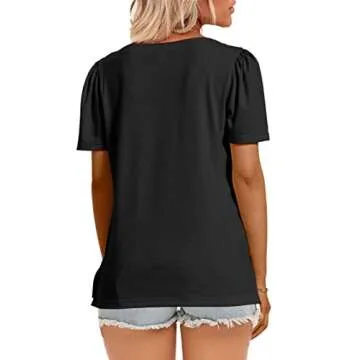 JomeDesign Black Shirts for Women Short Sleeve Tops Loose Casual Blouse Fashion Clothes Summer Tees Black L