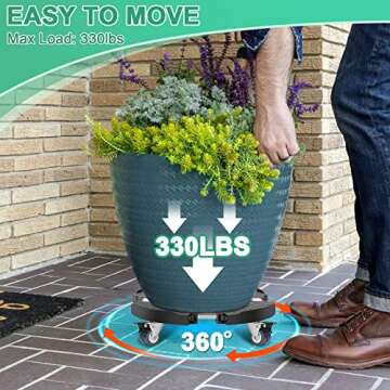 sanyi Plant Caddy with Wheels, Adjustable 12 14 16 18 Inch Plant Stand with Wheels, Large Plant Doll...