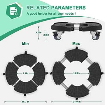 sanyi Plant Caddy with Wheels, Adjustable 12 14 16 18 Inch Plant Stand with Wheels, Large Plant Dolly Cart for Garden Patio Planters Vertical Tower Umbrella Base Plant Pots Barrel Riser Trash Can