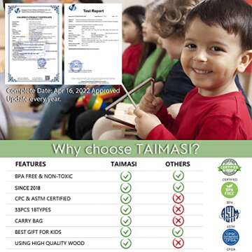 Kids Musical Instruments, 25Pcs 15 Types Wooden Percussion Instruments Tambourine Xylophone Toys for...