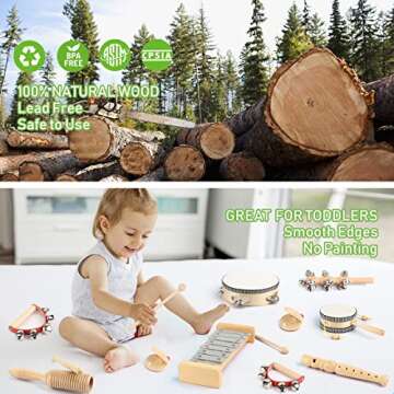 Kids Musical Instruments, 25Pcs 15 Types Wooden Percussion Instruments Tambourine Xylophone Toys for Kids Children, Preschool Education Early Learning Musical Toy for Boys and Girls