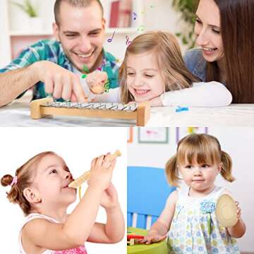 Kids Musical Instruments, 25Pcs 15 Types Wooden Percussion Instruments Tambourine Xylophone Toys for Kids Children, Preschool Education Early Learning Musical Toy for Boys and Girls