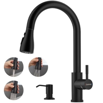 DAYONE Matte Black Kitchen Faucet Set with Pull Down Sprayer - 3 Modes
