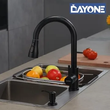 Stylish DAYONE Matte Black Kitchen Faucet with Soap Dispenser