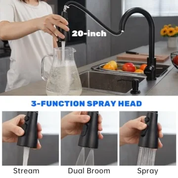 Stylish DAYONE Matte Black Kitchen Faucet with Soap Dispenser