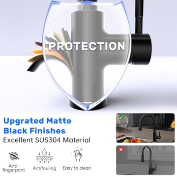 Stylish DAYONE Matte Black Kitchen Faucet with Soap Dispenser