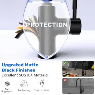 Stylish DAYONE Matte Black Kitchen Faucet with Soap Dispenser