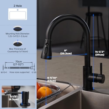 Stylish DAYONE Matte Black Kitchen Faucet with Soap Dispenser