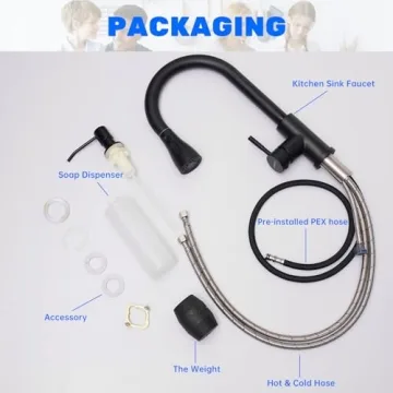 Stylish DAYONE Matte Black Kitchen Faucet with Soap Dispenser