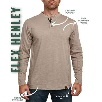 Venado Long Sleeve Henley Shirts for Outdoor Adventures