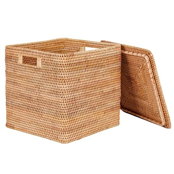 FIYAMMY Rattan Storage Basket with Lid for Home Decor