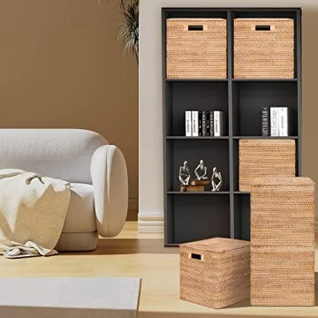 FIYAMMY Rattan Storage Basket with Lid for Home Decor