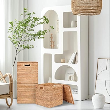 FIYAMMY Rattan Storage Basket with Lid for Home Decor