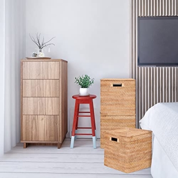 FIYAMMY Rattan Storage Basket with Lid for Home Decor