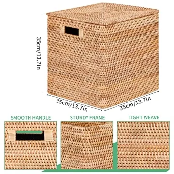 FIYAMMY Rattan Storage Basket with Lid for Home Decor