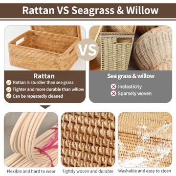 FIYAMMY Rattan Storage Basket with Lid for Home Decor