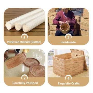 FIYAMMY Rattan Storage Basket with Lid for Home Decor