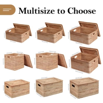 FIYAMMY Rattan Storage Basket with Lid for Home Decor