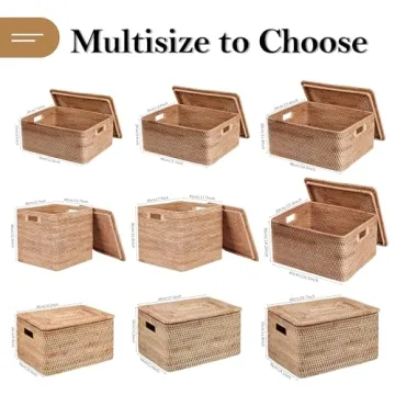 FIYAMMY Rattan Storage Basket with Lid for Home Decor