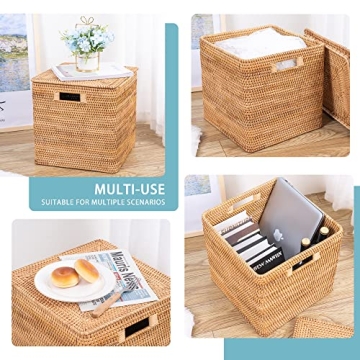 FIYAMMY Rattan Storage Basket with Lid for Home Decor