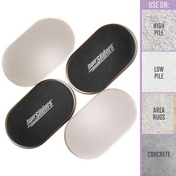 Super Sliders 5 3/4" x 9 1/2" Oval Reusable Furniture Sliders for Carpet - Effortless Moving and Surface Protection, Beige (4 Pack)