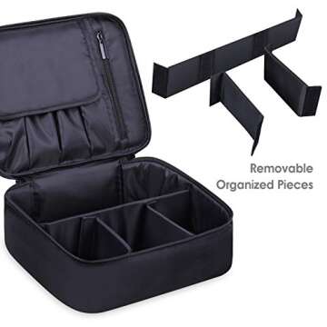Narwey Travel Makeup Bag with Brush Compartments，Portable Cosmetic Bag，Make up Bag Makeup Organizer Case with Brush Storage for Women (Black-New)