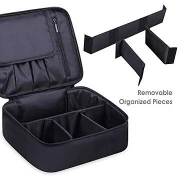 Narwey Travel Makeup Bag with Brush Compartments，Portable Cosmetic Bag，Make up Bag Makeup Organizer Case with Brush Storage for Women (Black-New)