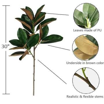 Olivachel Faux Magnolias Long Stem Real Touch Decor