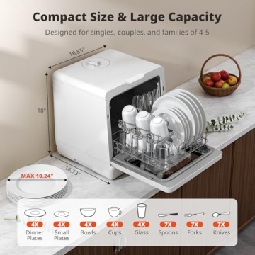 AIRMSEN Countertop Dishwasher - 8 Wash Programs and 3 Useful Function, Integrated Water Softener, De...