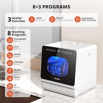 Compact AIRMSEN Dishwasher with 8 Programs for Small Spaces