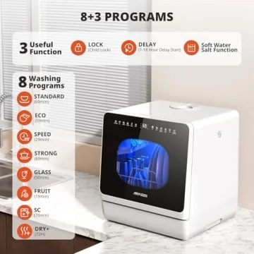 Compact AIRMSEN Dishwasher with 8 Programs for Small Spaces