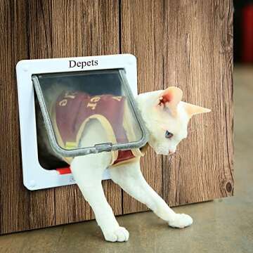 Depets Large Cat Door (Outer Size 9.9" x 9.2"), 4 Way Locking Cat Flap Door for Interior Exterior Do...