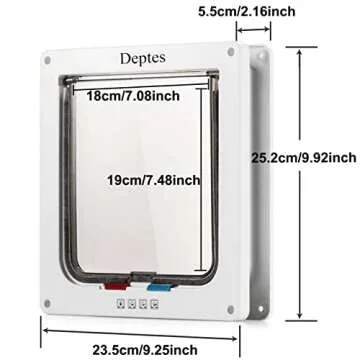 Depets Large Cat Door (Outer Size 9.9" x 9.2"), 4 Way Locking Cat Flap Door for Interior Exterior Doors, Weatherproof Pet Door for Circumference < 23"