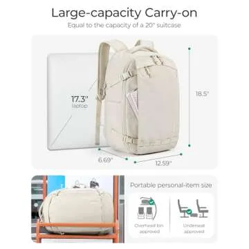 BAGSMART Travel Backpack for Women, 30L Travel Backpack Carry On Flight Approved, TSA Approved Personal Item Travel Bag, Water Resistant Weekender Bag Luggage Daypack, Beige