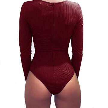 geluboao Women's TieFront Bandage One Piece Tight Bodysuit Jumpsuit Wine S